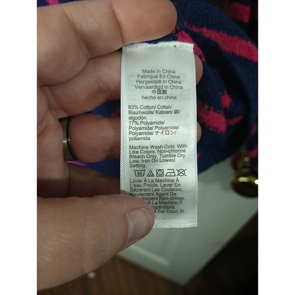 J Crew Woman S Sweater Pullover Mock Neck Pink Navy Striped Casual cabin core - Picture 8 of 8